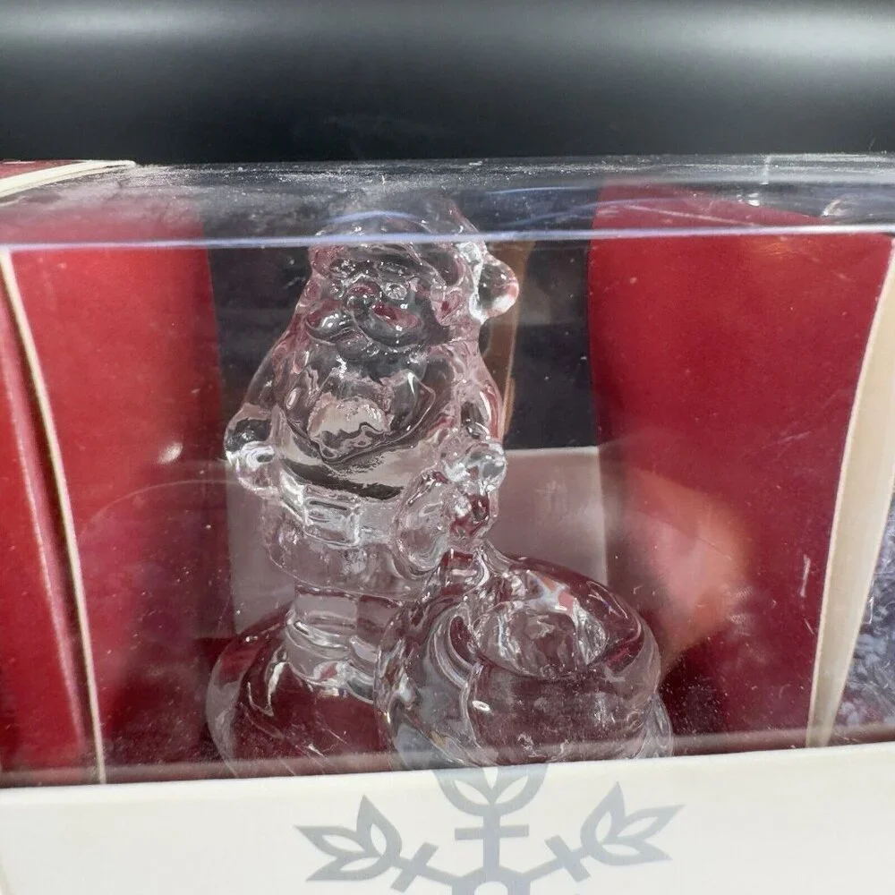 Williams Sonoma Clear Glass Santa‎ Taper Candle Holders Christmas New In Box